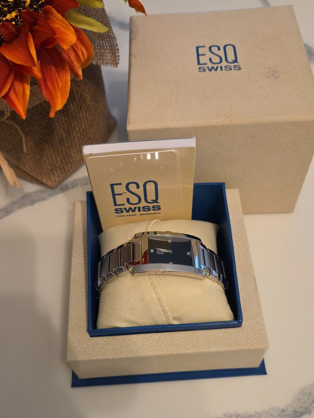 ESQ Swiss Men’s Silver Stainless Steel Bracelet Watch - Rectangular Dial